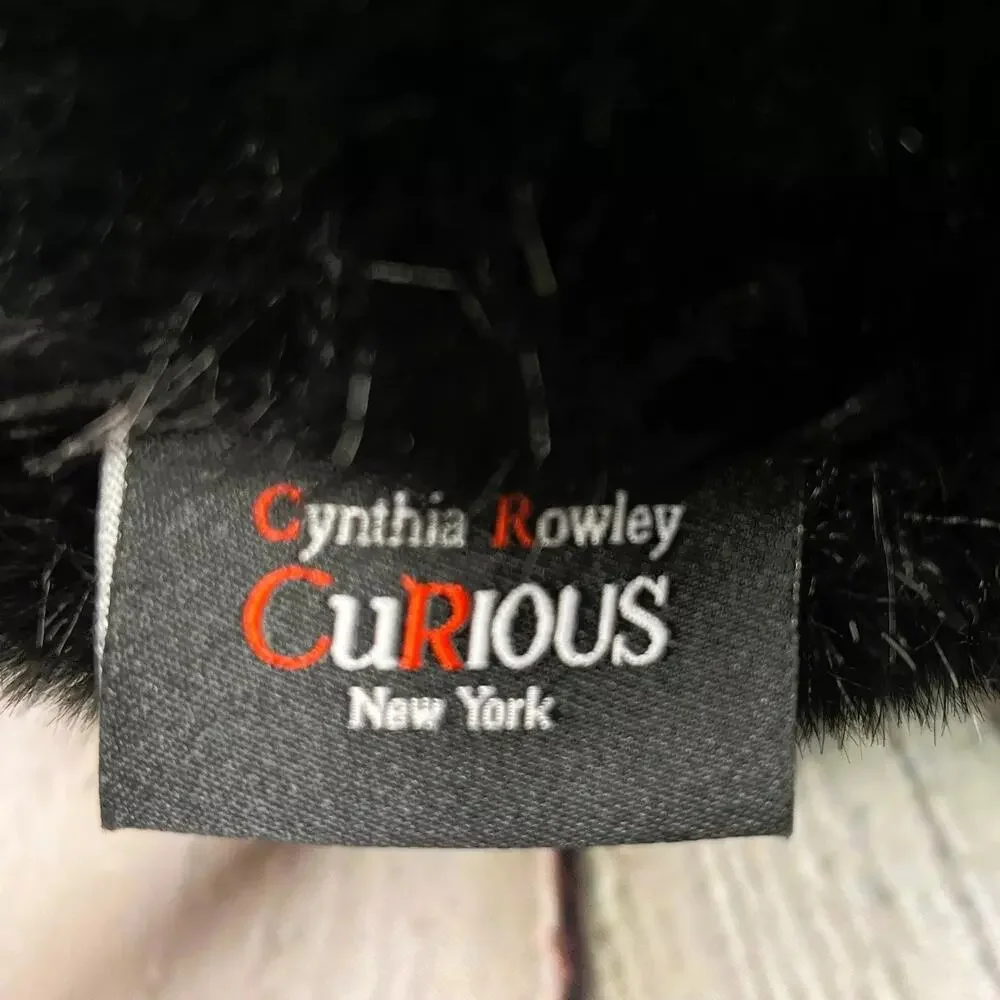 Cynthia Rowley Halloween Spider Pillow Black Faux Fur Spooky NEW